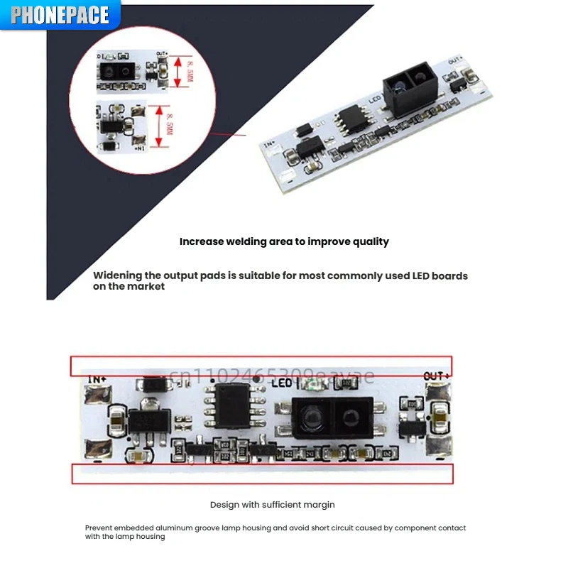 Handwellen-Sensor-Schalter-Steuermodul, LED-Licht für Schränke, Kleiderschränke, Schuhregale, 5 V – 12 V – 24 V, kompatibel mit Innenräumen