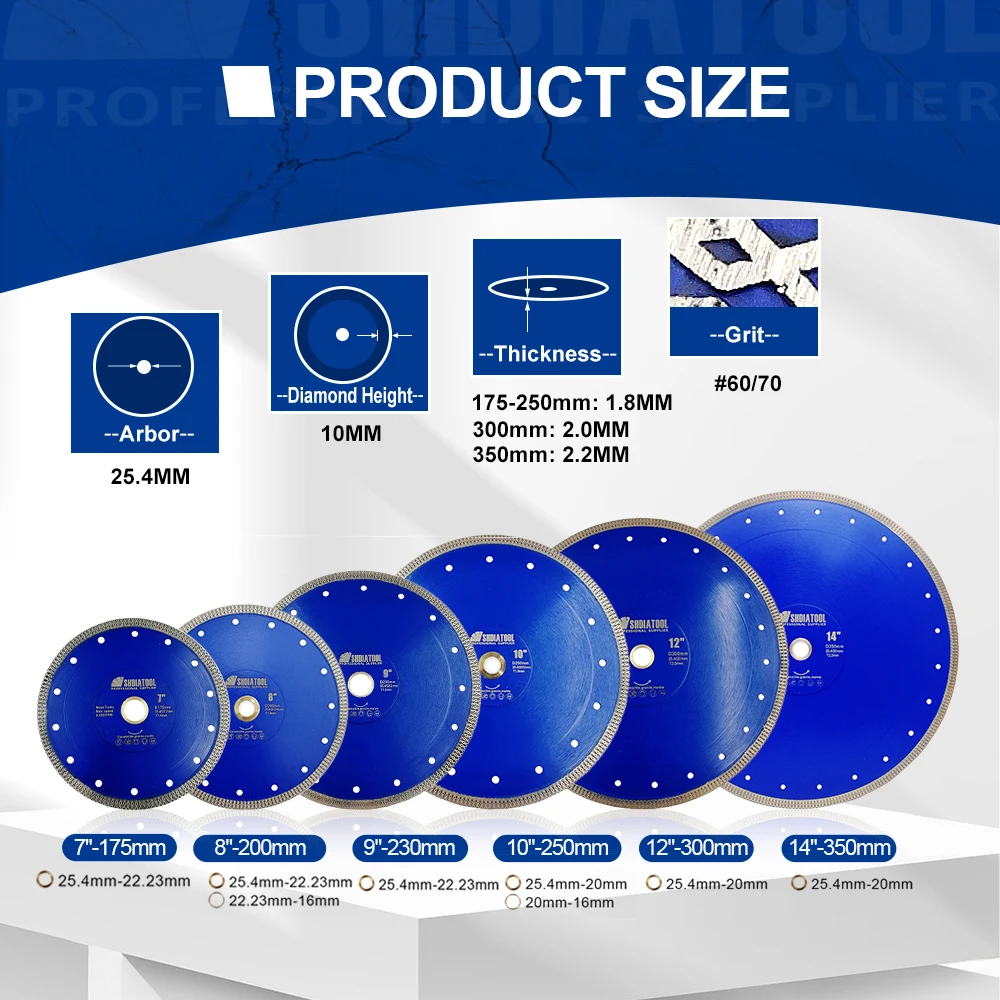 SHDIATOOL 다이아몬드 커팅 디스크 X 메쉬 75-350mm 타일 커터, 세라믹 도자기 톱날, 대리석 화강암 앵글 연마기 플레이트, 1pc