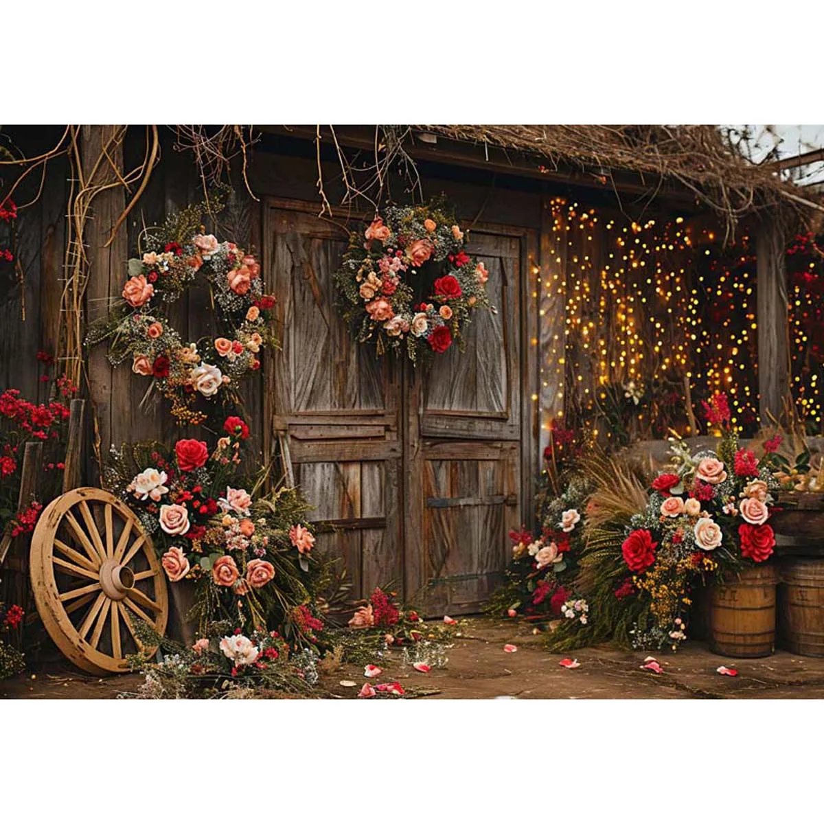 

Allenjoy Valentine's Day Barn Wood Door Wheel Backdrop