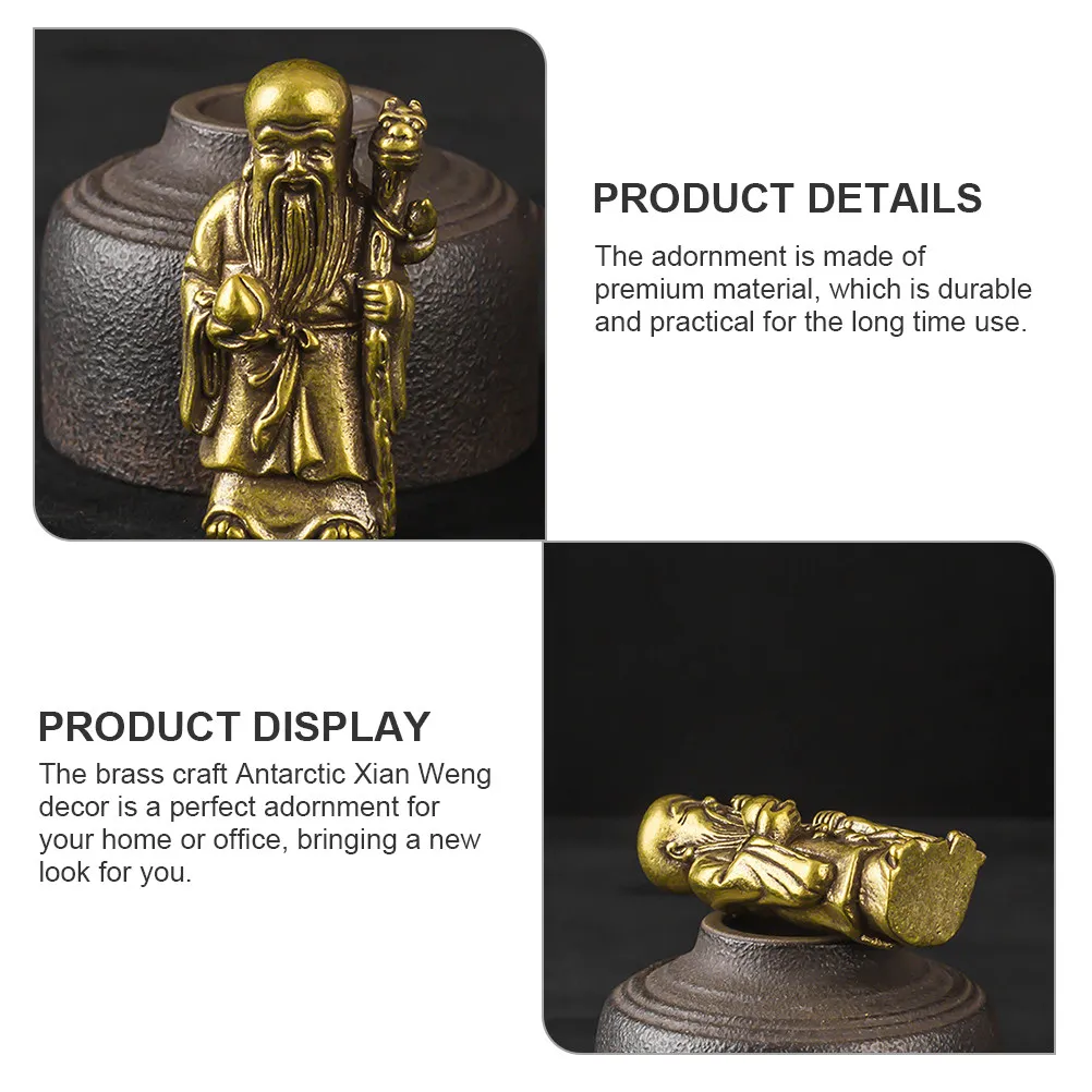 Brass Xian Weng Statue Desktop Decor – Traditional Chinese Religious Ornament for Indoor Outdoor Display