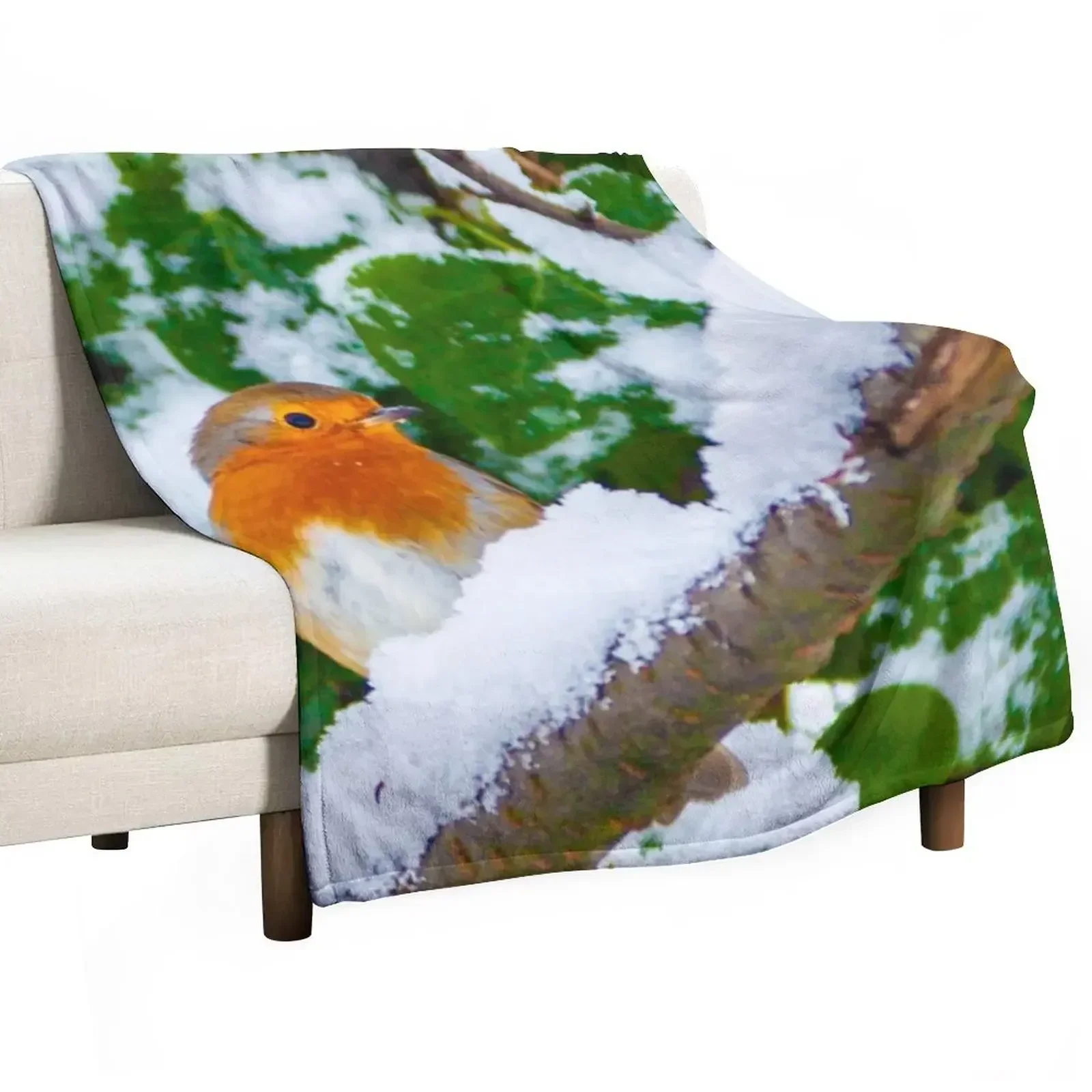 Robin in the Snow Throw Blanket Soft Comfort Blanket for Reading Watching TV