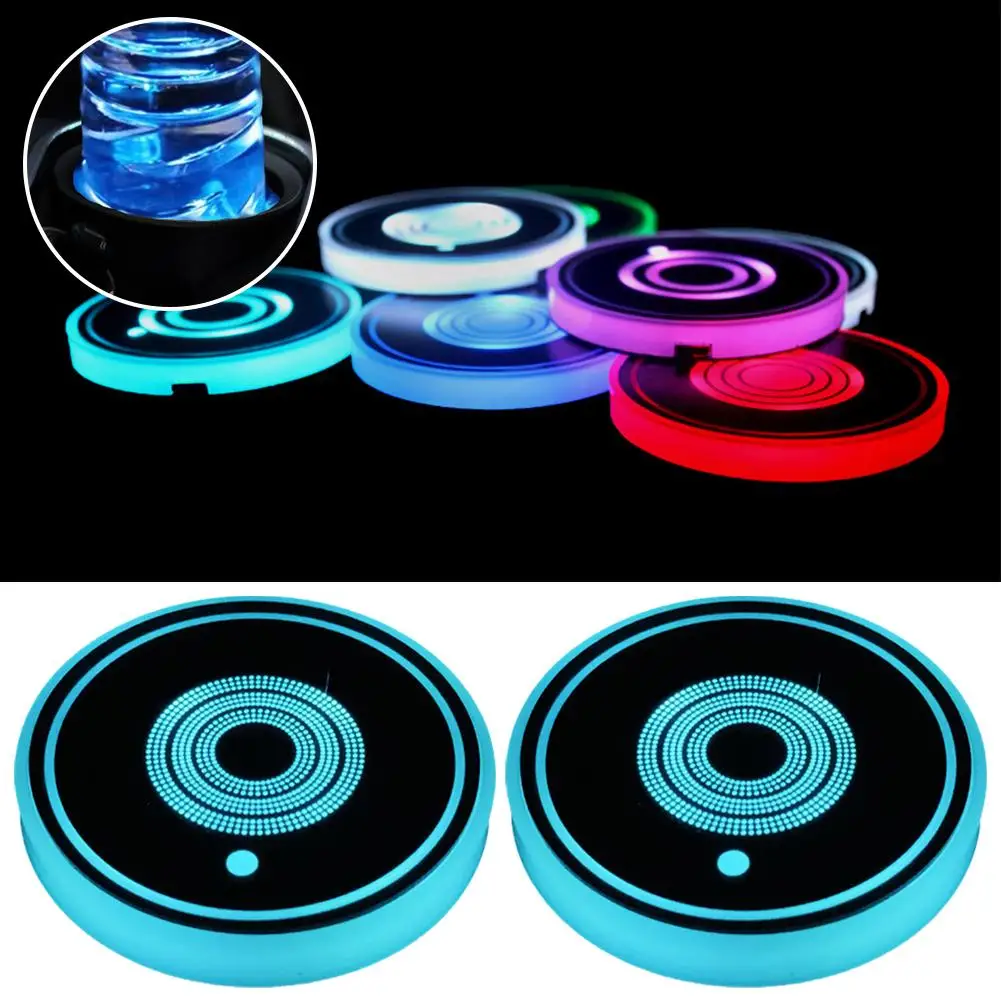 

2PCS 7 Color Car LED Luminous Water Coaster Car Cup Atmosphere Coaster Holder Bottle Light Non-slip Decoration Mat Interior Z9I7