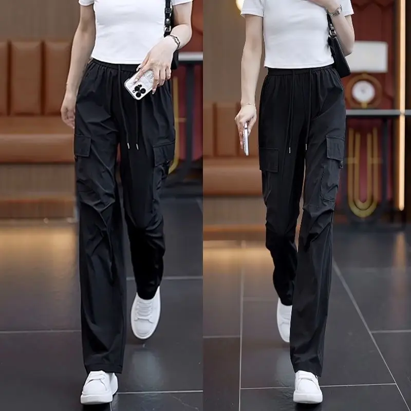 American Overalls for Women in Summer 2025 New High Waist Loose Breathable Quick-drying Rose Red Sports Wide-leg Pants