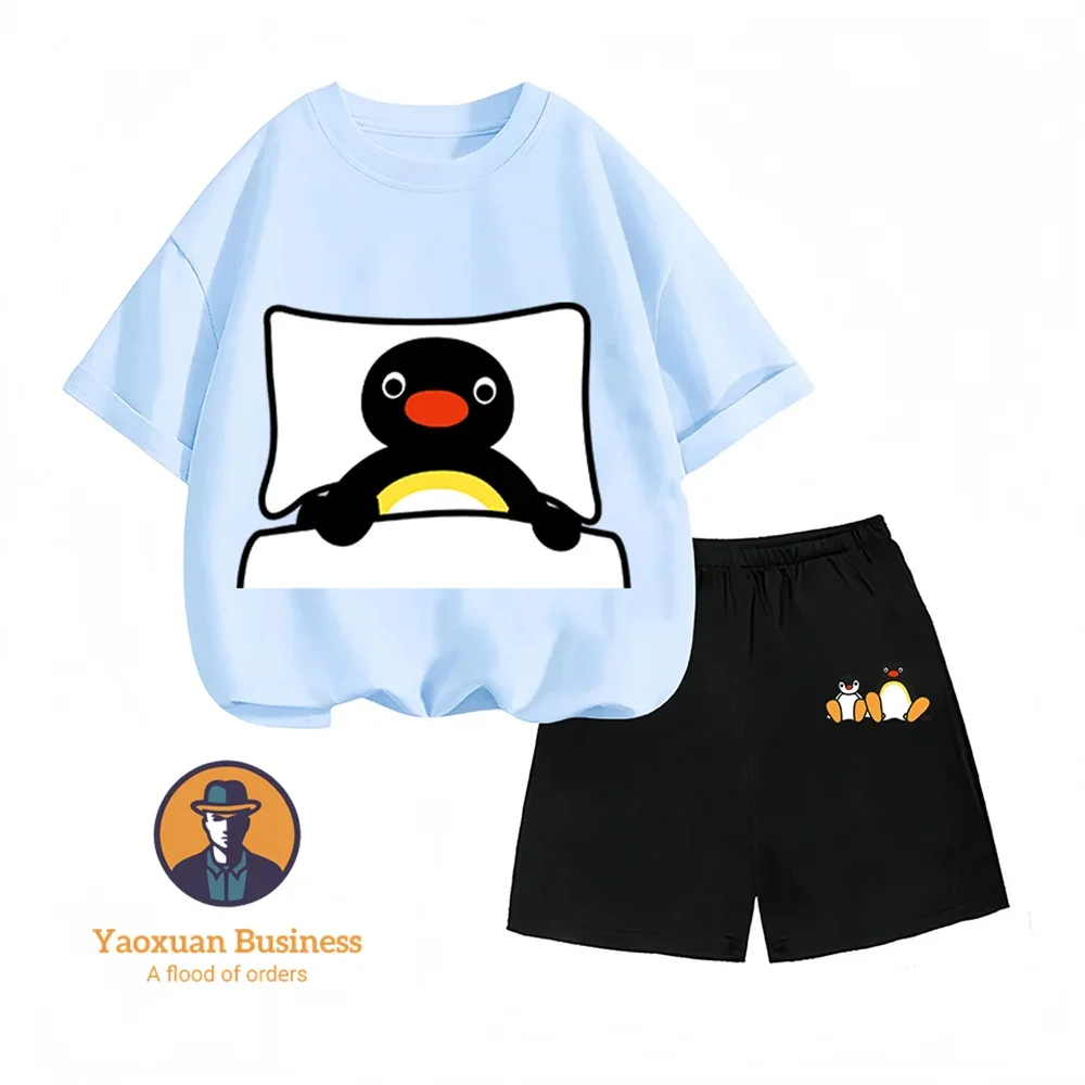 pingu-conjunto-de-duas-pecas-de-algodao-para-criancas-de-2-a-14-anos-estampa-de-desenho-animado-de-verao-moda-venda-imperdivel-meninos-e-meninas