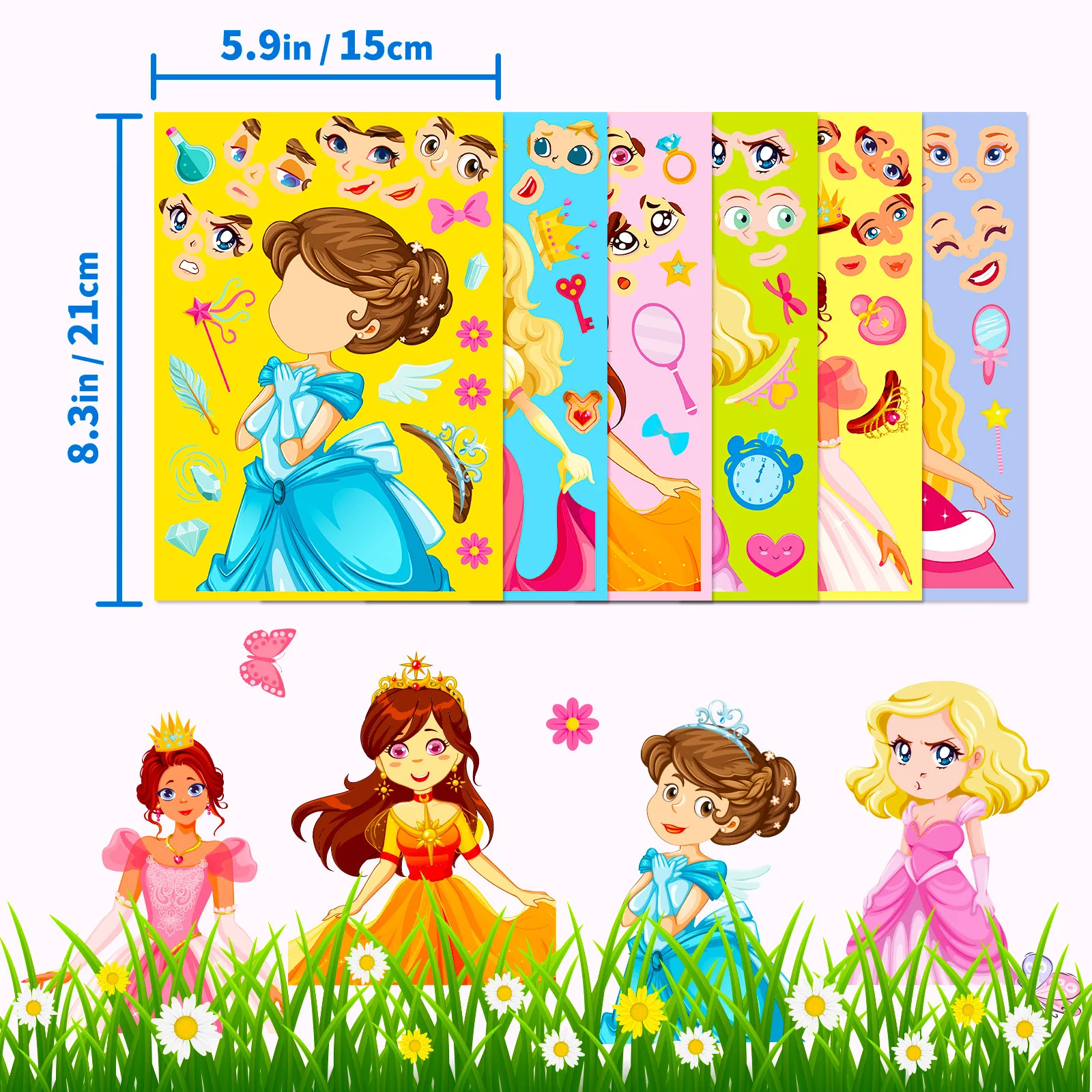 6-24Sheets Kids DIY Make A Princess Face Stickers Cartoon Puzzle Jigsaw Party Games Toys Children Girls Reward Stickers Gifts