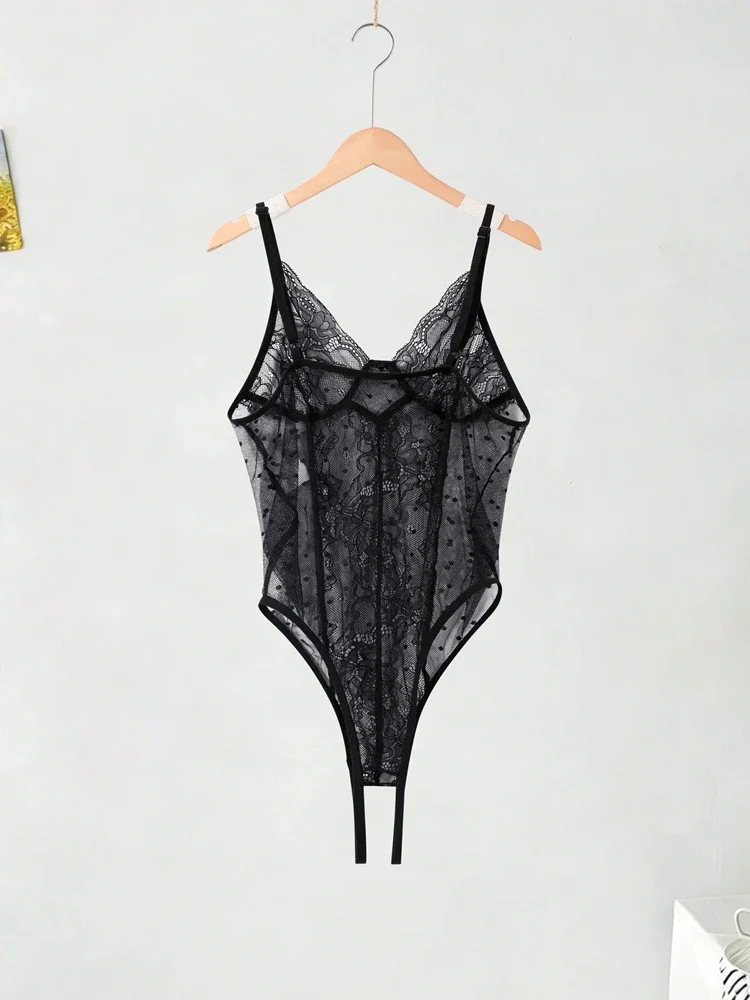 Sexy Lace See Through Romper Women Slim Sleeveless Backless Deep V-neck Tops Female 2026 Summer Beach Patchwork Tights New