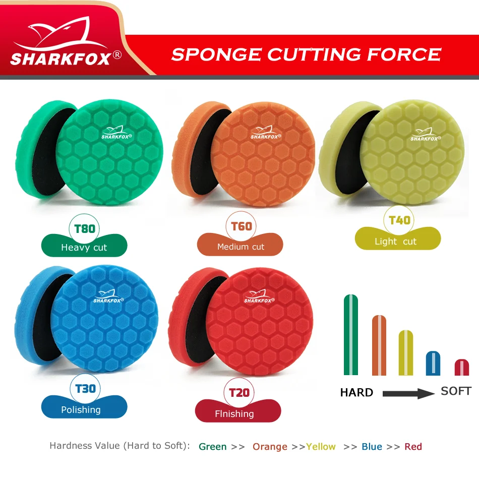 Sharkfox Car Polishing Pad Kit 5/6 Inch Self-Adhesive Buffing Wheel Car Detailing Waxing Sponge Pads Auto Care Cleaning Tool