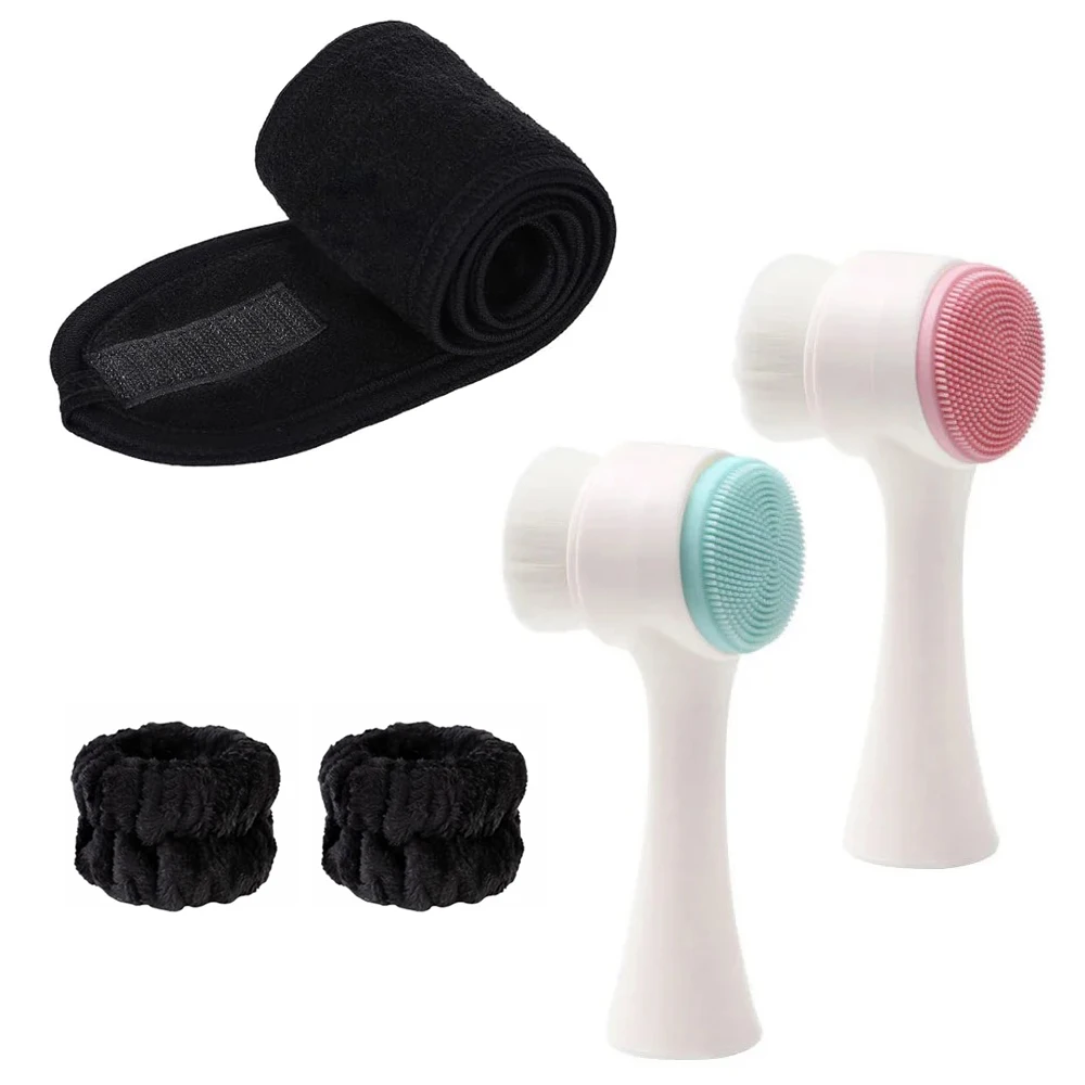 Juego de 5 piezas, herramientas de lavado facial, bufanda de terciopelo Coral, cepillo de silicona para lavado de cara, maquillaje deportivo