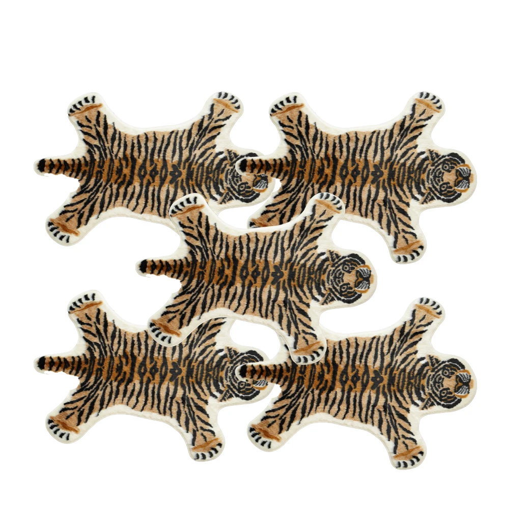 

Wholesale 5pcs Tiger Printed Rug Cow Leopard Tiger Printed Cowhide Faux Skin Leather Nonslip Antiskid Mat