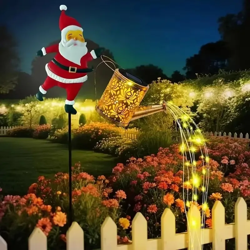 Solar Santa Claus Lantern Hollow Metal Craft Luminous Water Bottle Light Outdoor Courtyard Christmas Home Decoration Lamp