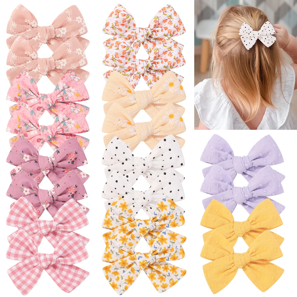 2pcs Print Bows Hairpins for Girls Headware Corduroy Bows Safe Hair Clips Barrettes for Infants Toddlers Baby Hair Accessories