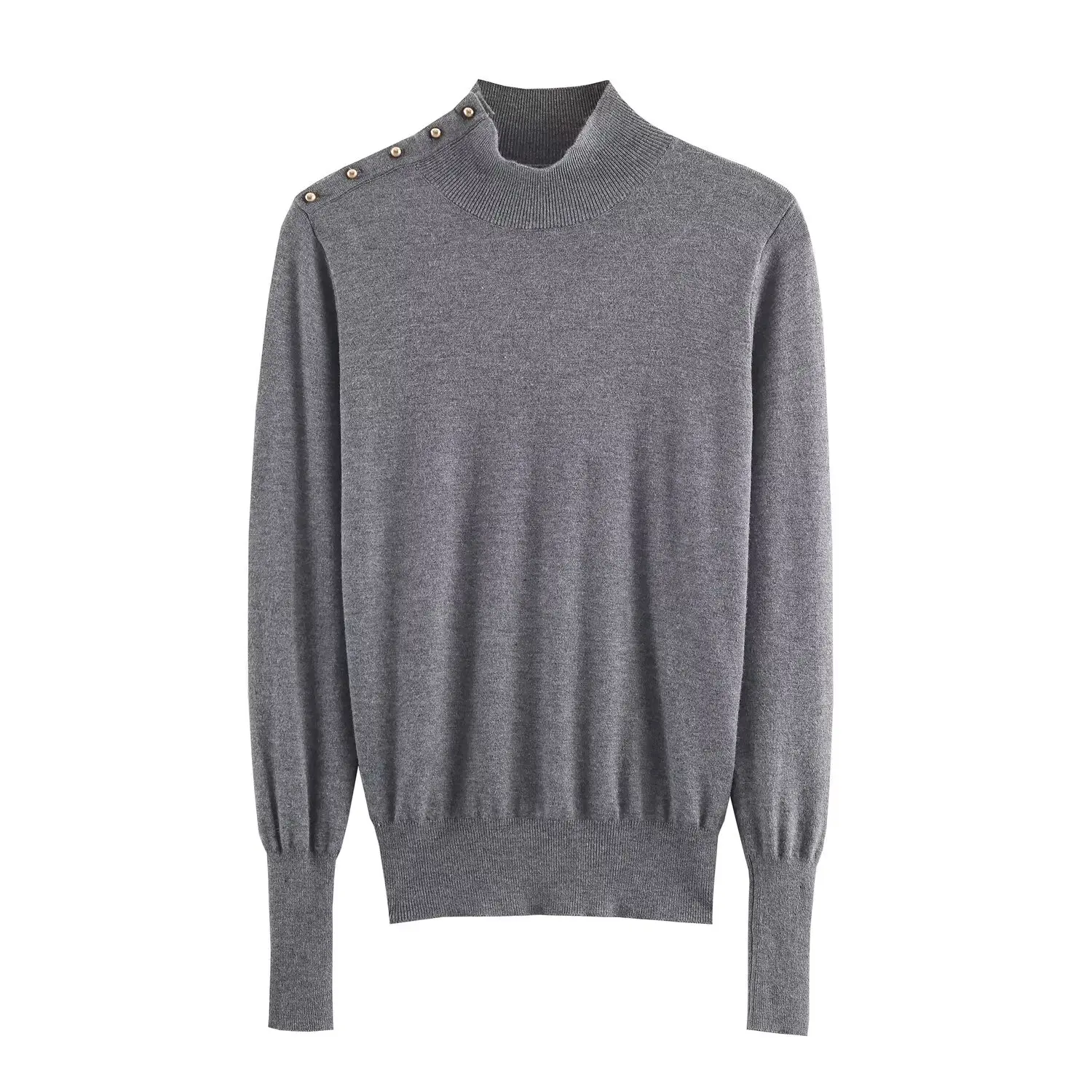 Faionable camisola de malha com botões outono nova chegada roupas femininas design versátil fibra de poliéster longo sve