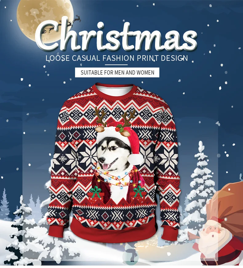 Ugly Christmas Oversize Sweatshirt for Men Pullovers Pet Graphic Sweatshirts Vintage Streetwear Couple Tracksuit Male Clothing