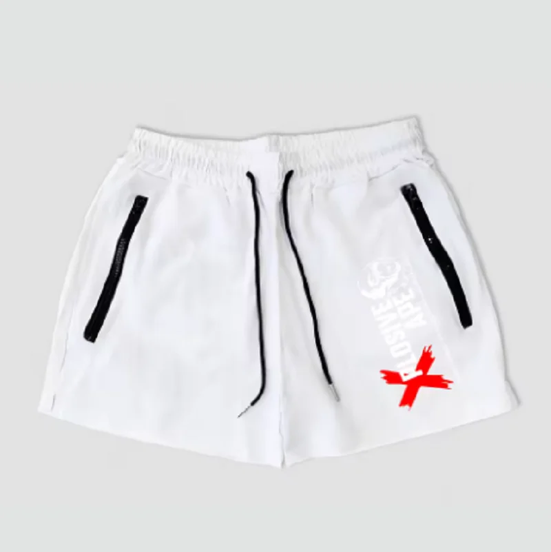 트렌디한 남성용 퀵 드라이 엣지 프린트 반바지, 이중 지퍼 포켓 엣지 디자인, 러닝, 농구 훈련 및 피트니스용