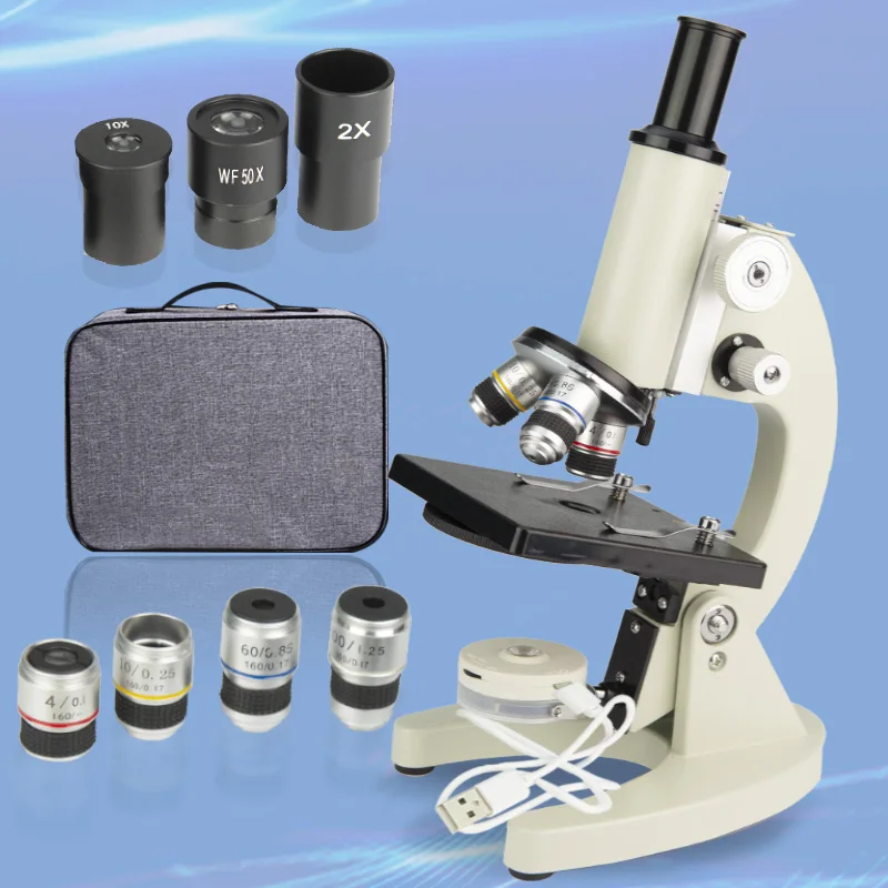 Microscópio Biológico Óptico para Crianças Luz Led Usb Estudantes Microscopio Alta Ampliação Wf50x Ocular 4010000x