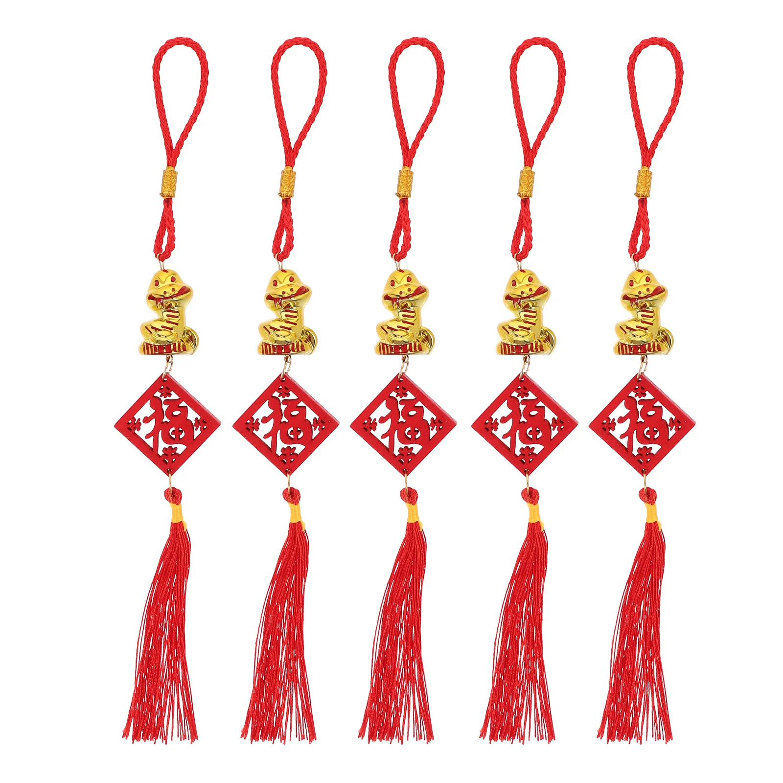 

5Pcs Year of The Snake 2025 Pendant Wooden Wealth Tree Design Hanging Ornament for Chinese New Year Home Car Decor Festival