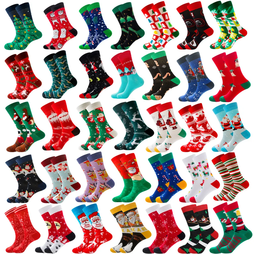 New Santa Claus Men's Socks Elk Tide Socks Christmas Tree Geometry Cotton Happy Funny Socks