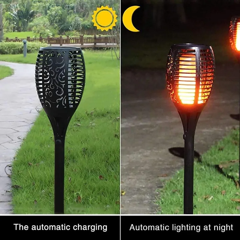 Flickering Flame Solar Torch Lights Outdoor Waterproof Solar Powered Lights Landscape Decoration Auto On/Off for Garden Pathway