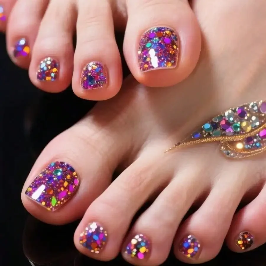 

24Pcs Reusable Press On Toe Nails, No Damage Easy Apply, For Women Daily Party