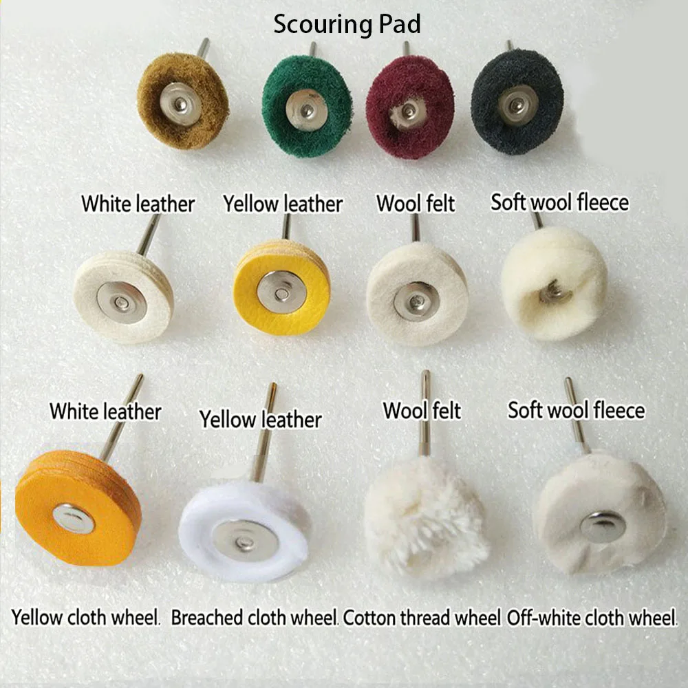 JNSUR 10pcs 2.35*25mm Dental Polishing Brushes, White/Yellow Leather Cloth Wheel, Wire Wheel, Wool Felt, Fleece & Small Brush - view 3