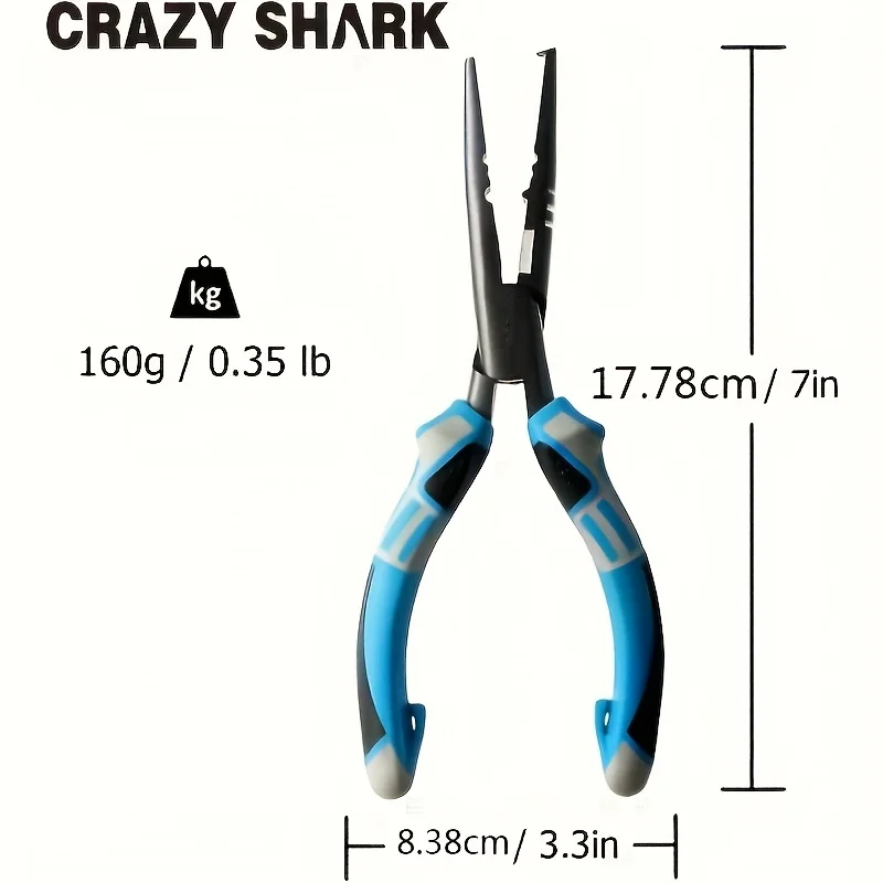 Fishing Pliers Made of Carbon Steel, Multi-Functional Tool with Anti-Slip Handle, Fish Hook Remover and Split Ring Tool