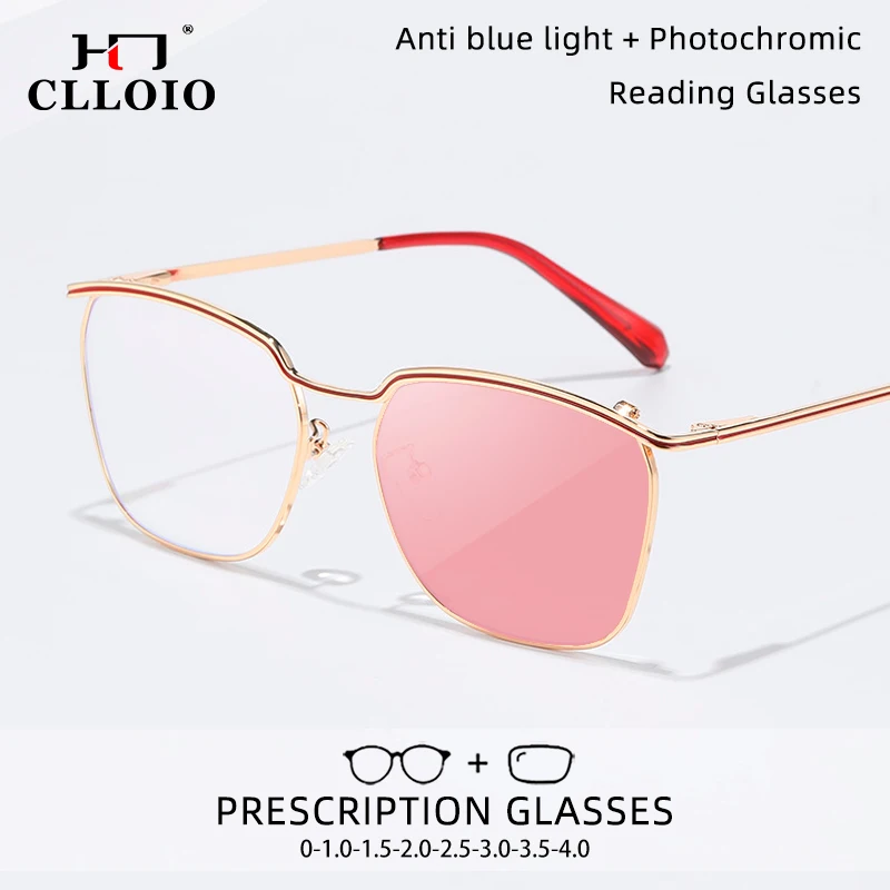 

CLLOIO Women Anti Blue Light Reading glasses Street Fashion Oversiz Frame Color Photochromic Myopia Prescription Optical Glasses