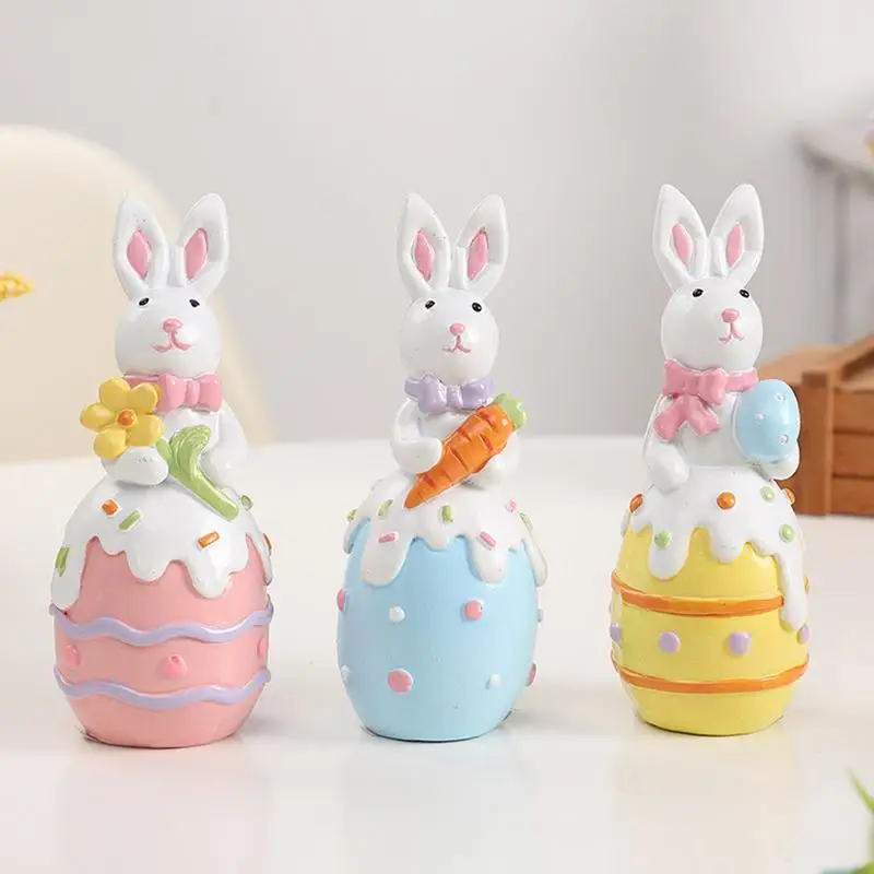 Happy Easter Decoration Colorful Easter Bunny With Egg Statue Resin Funny Table Rabbit Ornaments For Desktop, Shelf, Fireplace