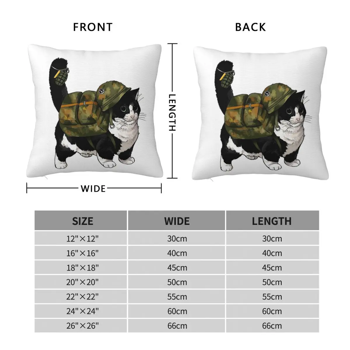 Soldier Cat Army Camouflage Square Pillowcase Polyester Linen Velvet Creative Zip Decor Throw Pillow Case Room Cushion Cover