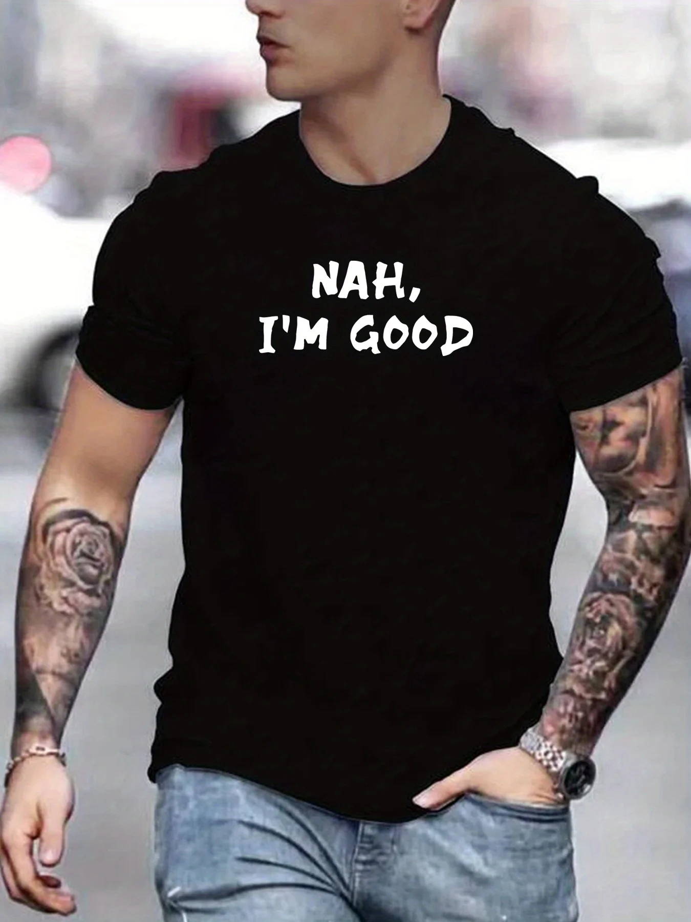 

NAH I'M GOOD Футболка с рисунком Мужская футболка с круглым вырезом и коротким рукавом Модная повседневная удобная легкая футболка с буквенным принтом Лето