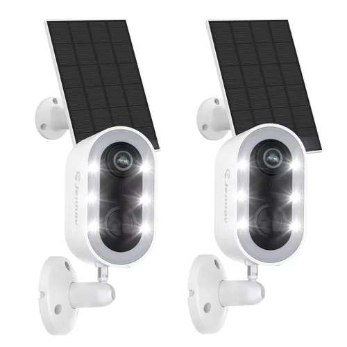 Jennov 2 cámaras de seguridad con panel solar Cámaras inalámbricas para exteriores de 3MP 2K con pilas