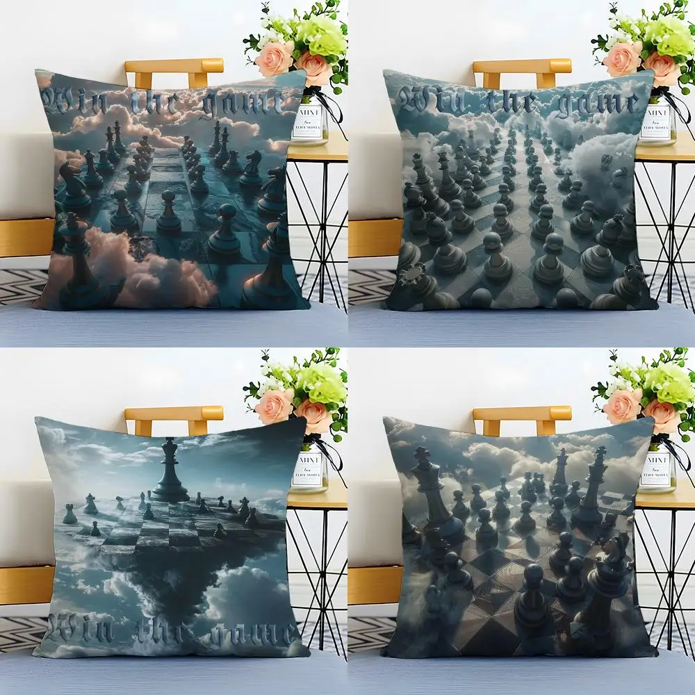Classic Chess Cushion Cover Linen Pillowcase Soft  for Sofa Bed Home Room Decor