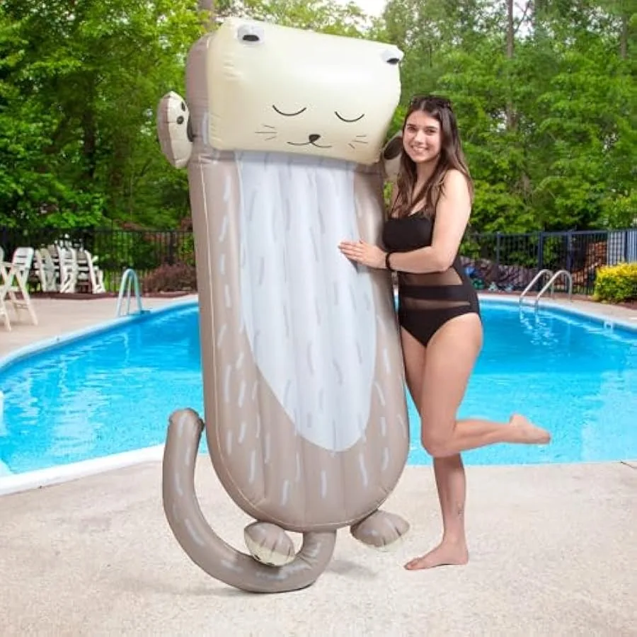 

Giant Inflatable Otter Pool Float- Measures Over 5 1 2 FT Long- Built for Lounging w Elevated Headrest- Swimming Lounger Chair