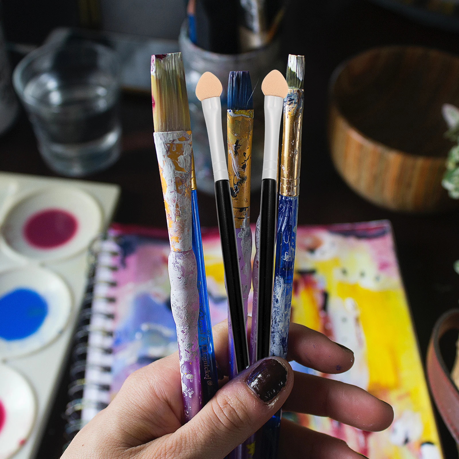 

20 Pcs Sponge Paint Brushes Round Black Latex Kids Tools DIY Art Graffiti Washable Reusable Lightweight H Avoid