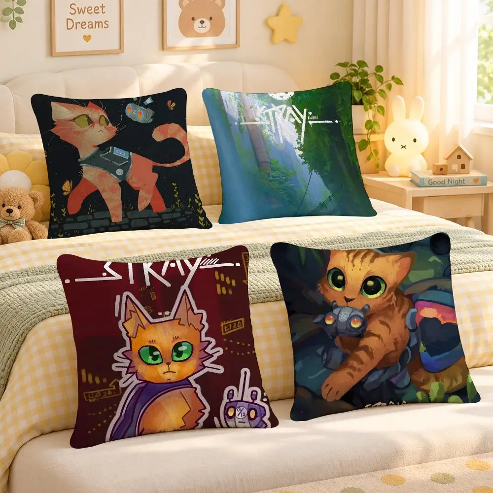Game Stray Cyberpunk Indie Cushion Cover Personalized Soft Plush Pillow Living Room Home Sofa Bedroom Office Car Cushion