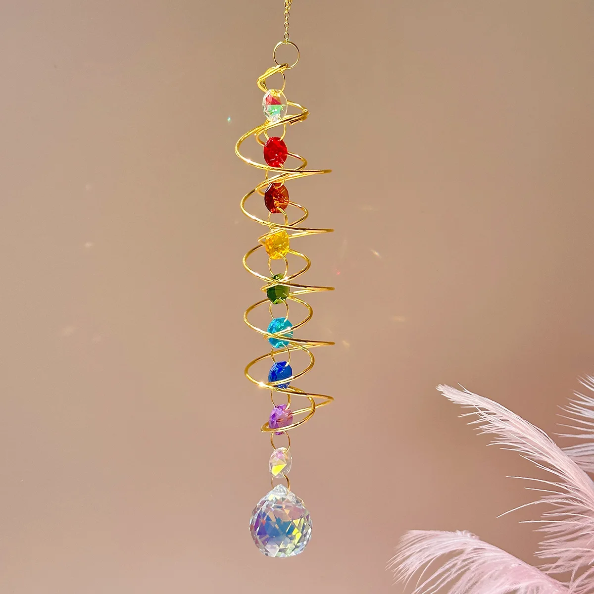 Suncatcher 3D Spiral Tailwind Spinning Crystal Ball Eternal Power Wind Clock Rainbow Made Hanging Decorations