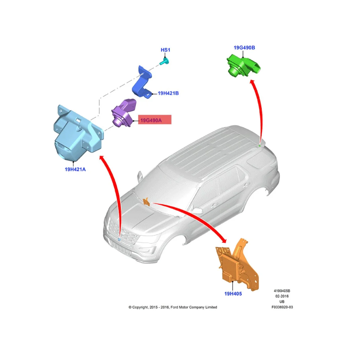 GB5Z-19G490-B سيارة الجبهة التي تواجه كاميرا الرؤية لفورد اكسبلورر 2.3L 3.5L 2016-2018 وقوف السيارات ist كاميرا GB5Z19G490B