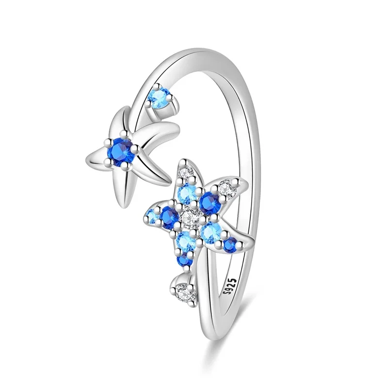 

2026 New Original 925 Sterling Silver Blue Starfish Ring For Women Fit Wedding Party Jewelry Gifts