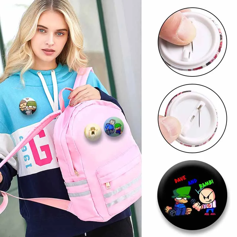 Dave Bambi Game Character Soft Button Pins Funny Cartoon Figure Brooch Round Badge Bag Clothes Accessories Boys Girls Kids Gifts