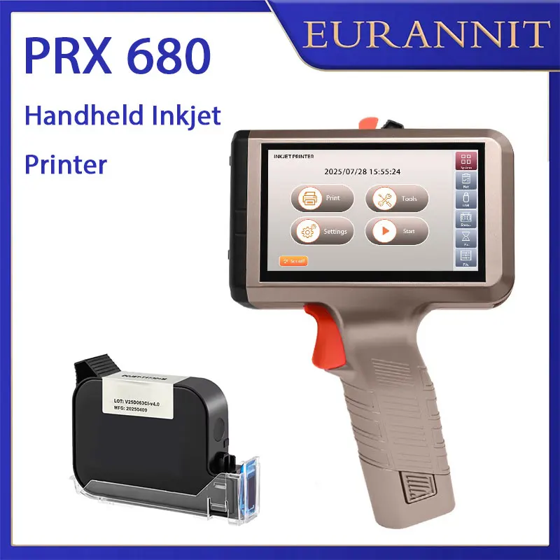 EURANNIT PRX680 Handheld TIJ Thermal Inkjet Printer 2-12.7mm Print Height QR Code Data Matrix Batch Number Logo Printer