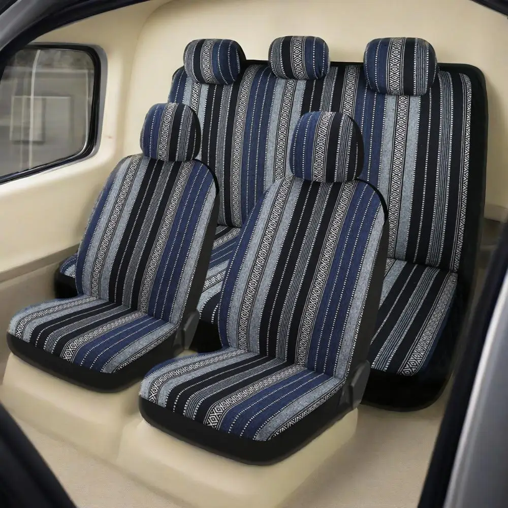 

Car Interior Accessories Fabric Car Seat Covers Full Set Blue Striped Car Protectors Car Seat Cushion Set Accessories for Car