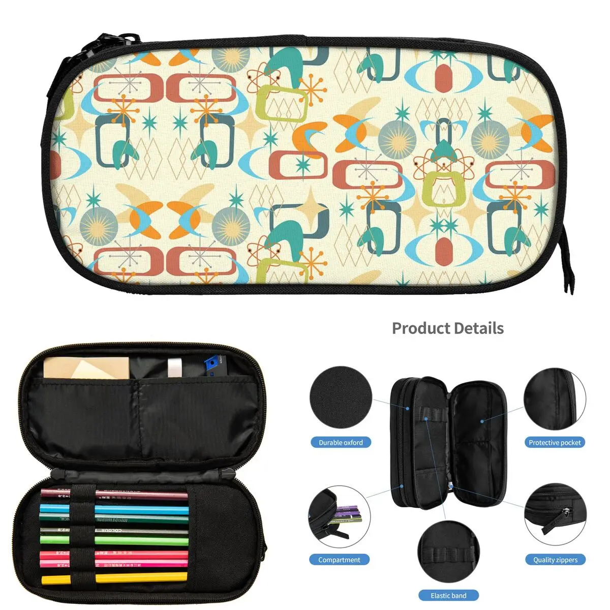 Mid Century Modern - MCM - пеналы с винтажным узором для студенческих подарков, коробка для ручек, сумка для карандашей, большая вместительная сумка для карандашей