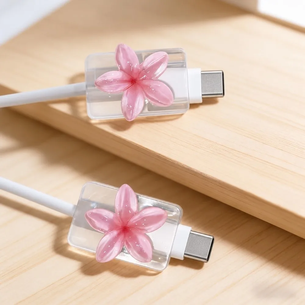 Plumeria Flower Charging Cable Protector Anti-Break Anti-Fray Cable Saver Cover Decorative Cord Protector