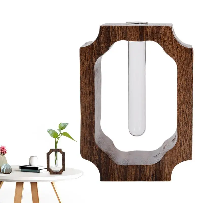 

Small Vases For Flowers Wood Frame Vase Clear Glass Test Tube Flower Holder For Living Room Entryway Shelf Mantle Desk