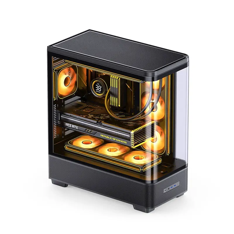 TK-5 Mid Tower Gaming PC Case Aluminum Alloy Side Panel Window Cooling Fans Front Ports ATX case
