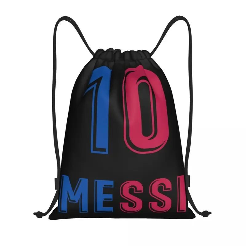 Custom Messis 10 Soccer Artistic Drawstring Bags Men Women Foldable Gym Sports Sackpack Football Training Backpacks