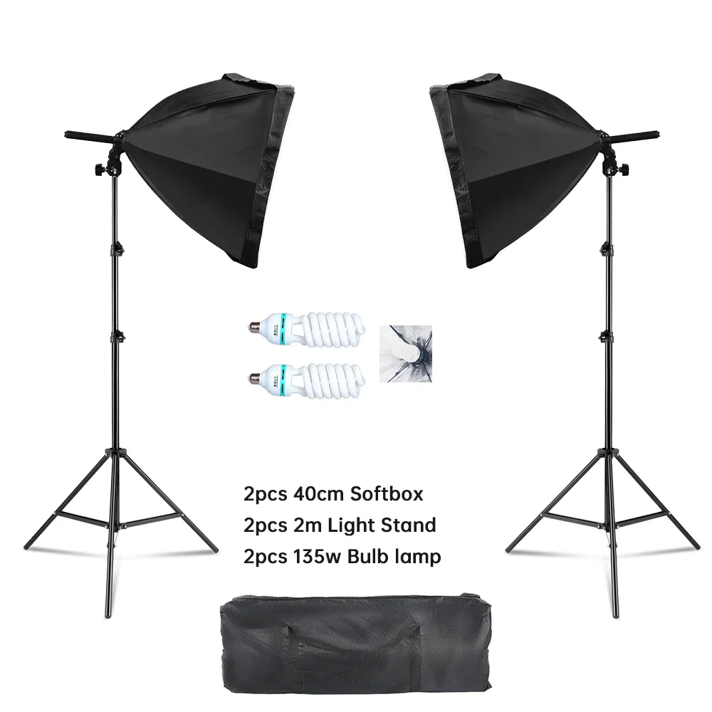 

SH 40cm SoftBox With 2M Tripod Photography Lighting kit E27 Photographic Bulbs Light System Professional For Photo Studio Kits