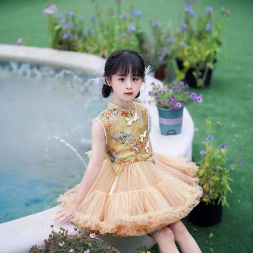 Children's new national style one-piece girl baby summer cute vest princess skirt girl
