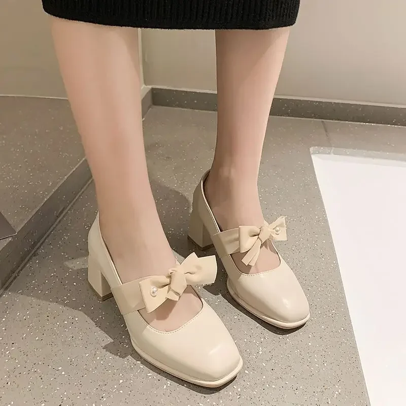 

Square Toe Moccasins Woman Pumps Stilito Shoes for Women with Bow Stylish Chic Point Discount Spring Luxury Brand Elegant Y2k 39