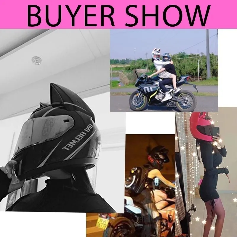 cat ears full face motorcycle helmets Pink HNJ Helmet with & Black Visor HNJ Motorcycle Helmets Moto Cat