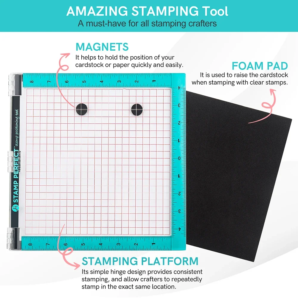 Stamp Positioning Tool Stamping Platform with Bar Magnet Foam Pad Stamping Positioner for Precision Clear Stamps Card Making